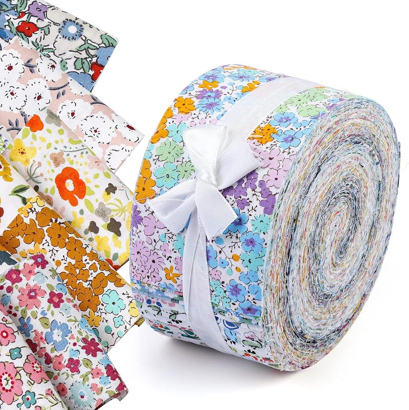 Ftyiwu 45PCS Fabric Jelly Rolls, Jelly Roll Fabric Strips for Quilting, Patchwork Craft Cotton Quilting Fabric, Plain Weave Cotton (Light Color Series) - Image 1